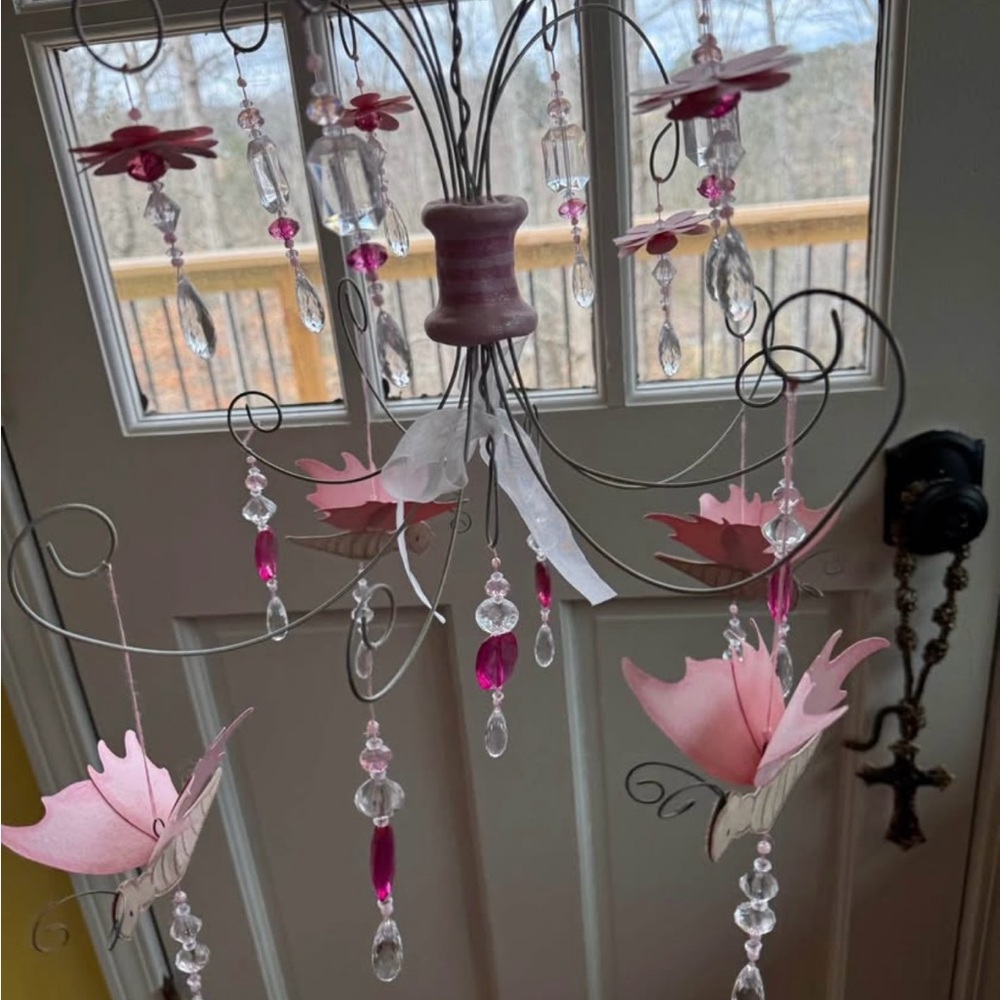 Elegant Pink, butterflies and crystals Hanging baby mobile